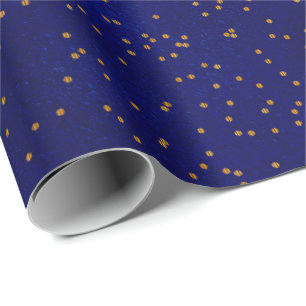 Smudge Dark Blue Gold Confetti Dots Wrapping Paper