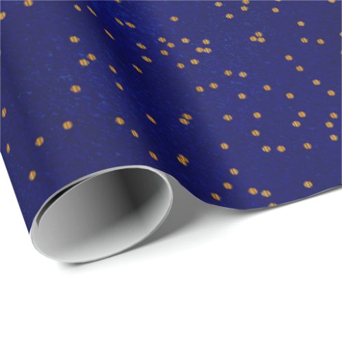 Smudge Dark Blue Gold Confetti Dots Wrapping Paper