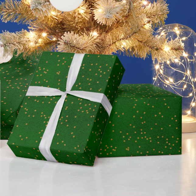 Smudge Dark Green Gold Confetti Dots Wrapping Paper (Holidays)