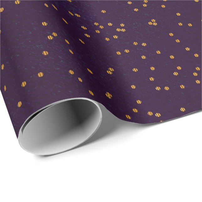 Smudge Plum Purple with Gold Confetti Dots Wrapping Paper (Roll Corner)