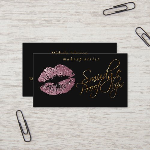 Smudge Proof Lips _Pink Rose and Elegant Gold Business Card