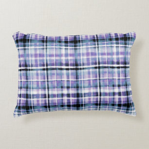 Smudgy Modern Purple Plaid Accent Pillow