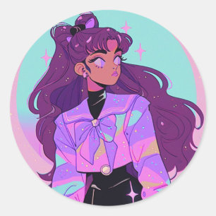 Smug Anime Girl Classic Round Sticker