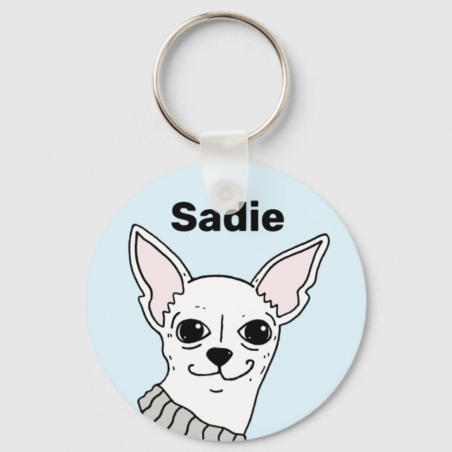 Smug Chihuahua Doodle Personalized Keychain (Front)