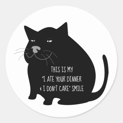 Smug Fat Black Cat Funny Quote Classic Round Sticker