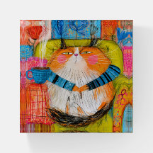 Smug Orange Tabby Cat Drinking Coffee