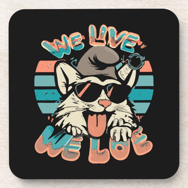Smurf Cat - We Live We Love  Beverage Coaster (Front)