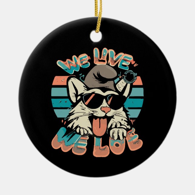 Smurf Cat - We Live We Love  Ceramic Ornament (Front)