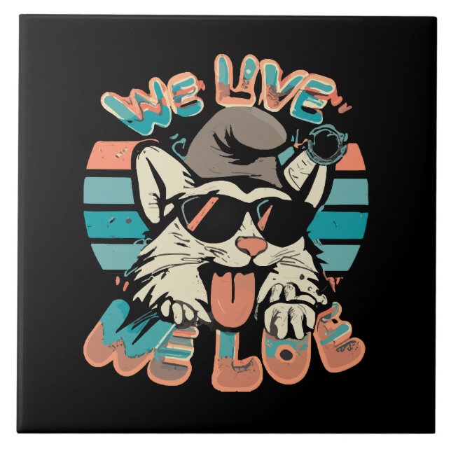 Smurf Cat - We Live We Love  Ceramic Tile (Front)