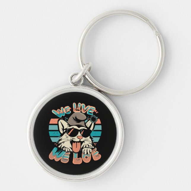 Smurf Cat - We Live We Love  Keychain (Front)