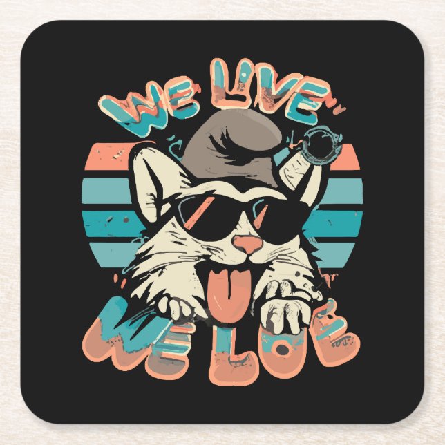 Smurf Cat - We Live We Love  Square Paper Coaster (Front)