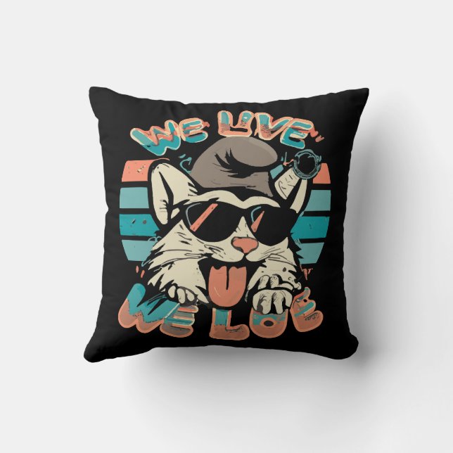 Smurf Cat - We Live We Love  Throw Pillow (Back)