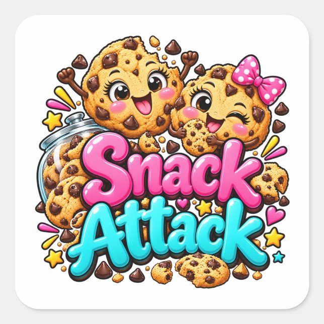 Snack Attack Cookie Design Square Sticker (Front)