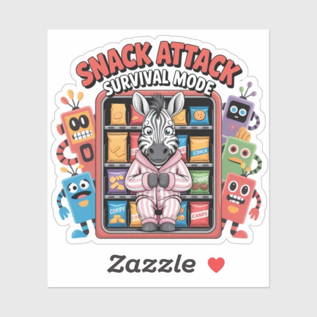 Snack Attack Survival Mode Funny Zebra Sticker (Sheet)