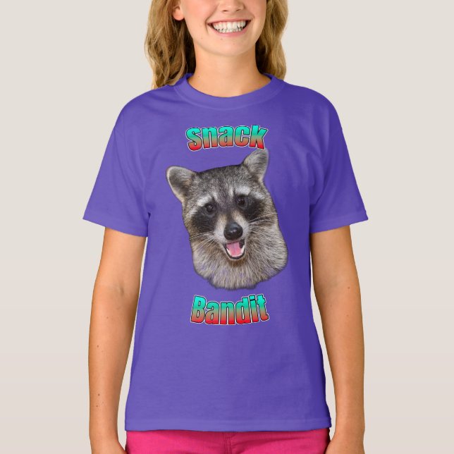 Snack Bandit Funny Raccoon Kids T-Shirt (Front)