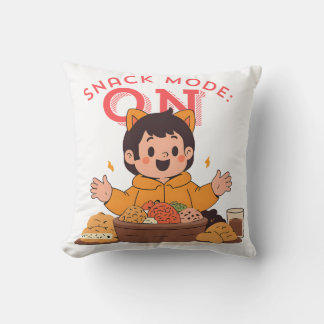 Snack Mode: ON – Cute Cartoon Character with Snack Throw Pillow