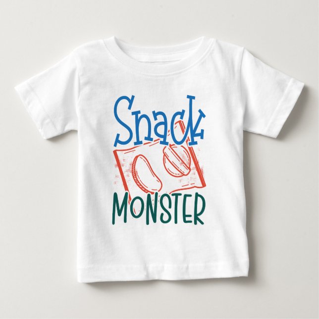 Snack Monster Funny and Cute Baby White T-Shirt (Front)