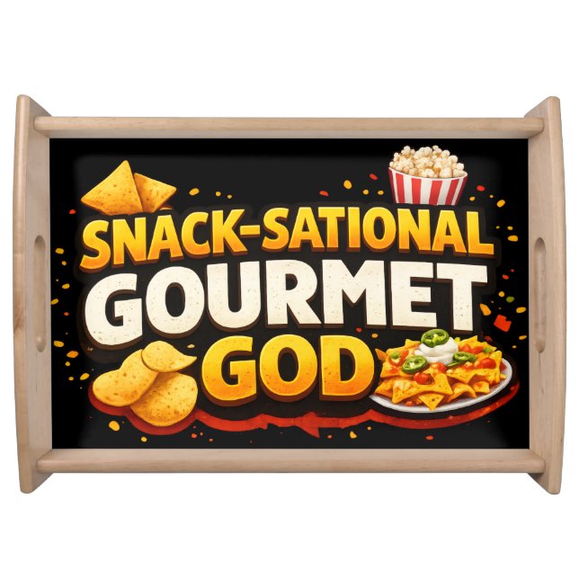 Snack-Sational Gourmet God!  Slogan Serving Tray (Front)