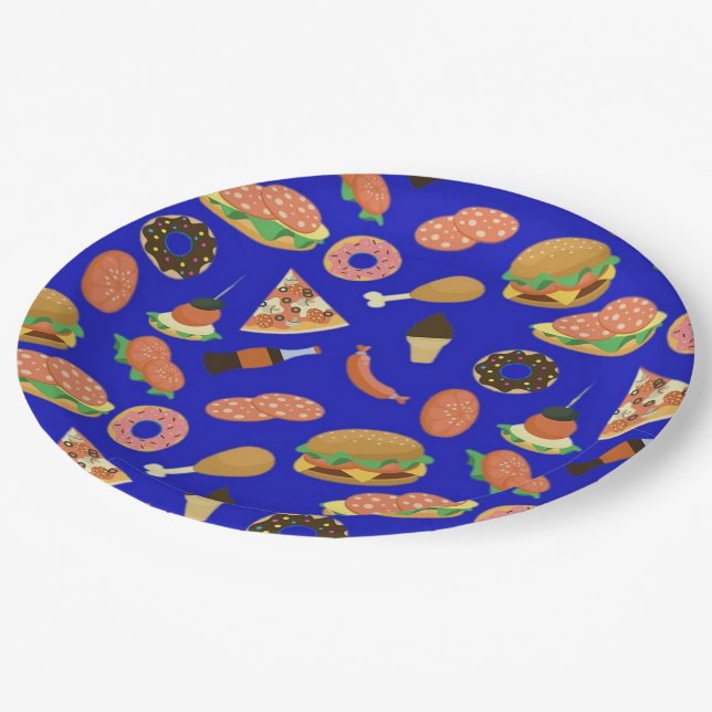 Snack Time Blue Picnic Paper Plates (Angled)