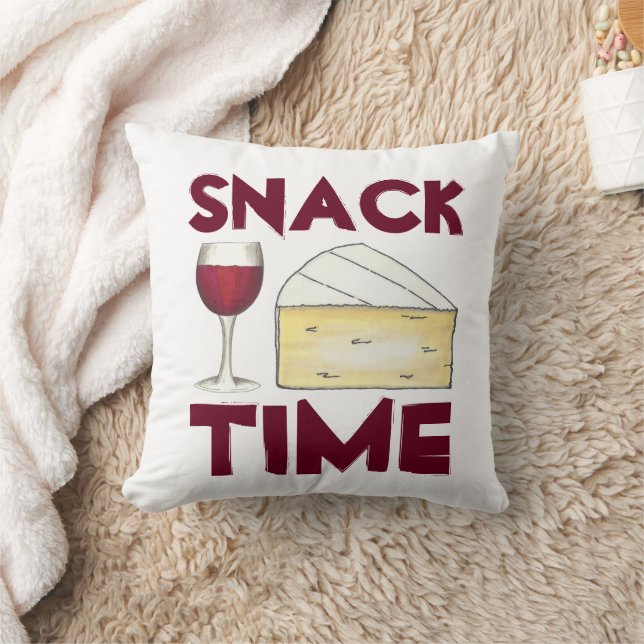 Snack Time Red Merlot Wine Brie Cheese Lover Throw Pillow (Blanket)