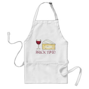 Snack Time! Red Wine Glass Brie Cheese Foodie Food Adult Apron