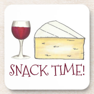 Snack Time! Red Wine Glass Brie Cheese Foodie Gift Drink Coaster