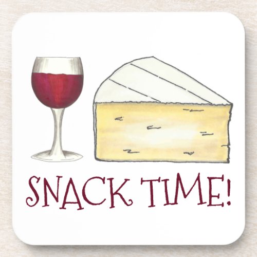 Snack Time Red Wine Glass Brie Cheese Foodie Gift Drink Coaster