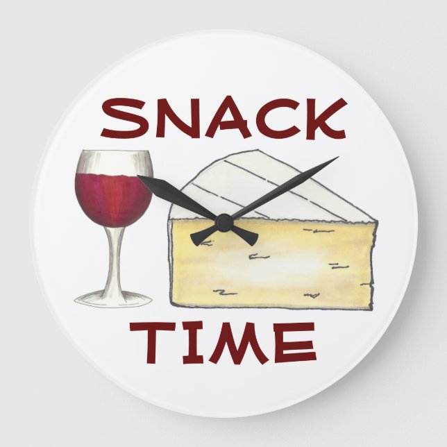 Snack Time Red Wine Glass Brie Cheese Foodie Large Clock (Front)