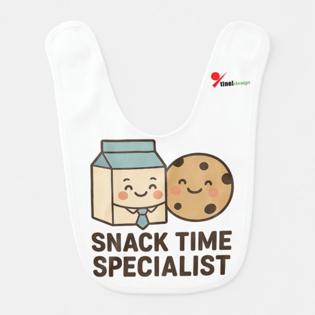 "Snack Time Specialist" Cute Milk & Cookie Baby Bi Bib (Front)