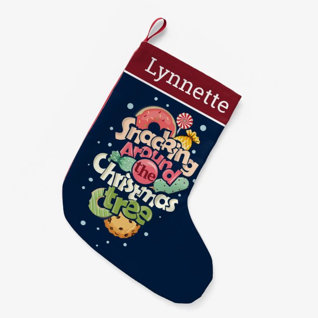 Snacking Around The Christmas Tree Holiday Small Christmas Stocking (Front (Hanging))