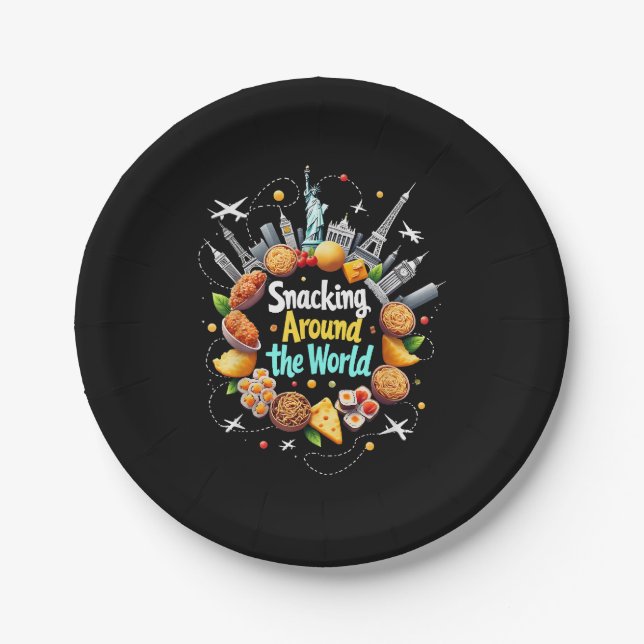 Snacking Around The World Fast Food Travel Travele Paper Plates (Front)
