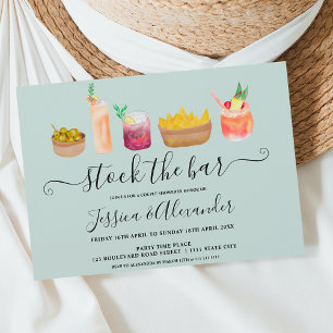 Snacks cocktails watercolor couples shower blue invitation