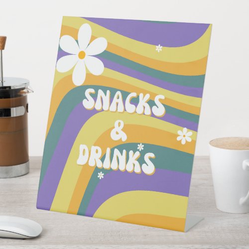 Snacks Drink Hippie Retro Baby Shower Vinyl Record Pedestal Sign