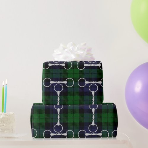 Snaffle bit and plaid wrapping paper