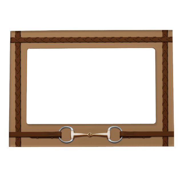 Snaffle Bit & Laced Reins Light Brown Equestrian Magnetic Frame (Front)