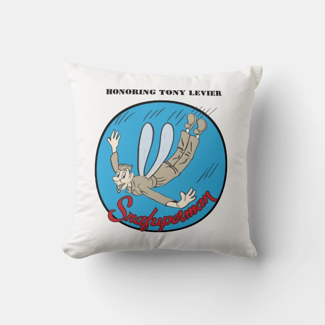 Snafuperman Honoring P-38 Test Pilot Tony LeVier Throw Pillow (Front)