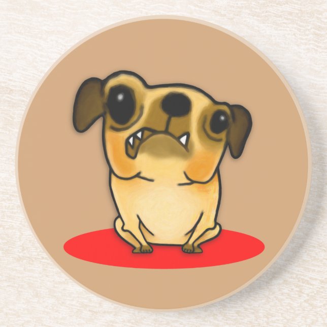 Snaggle Tooth Pug Sandstone Coaster (Front)