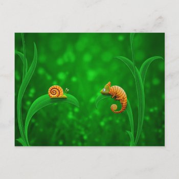 Snail And Chameleon Postcard by vladstudio at Zazzle