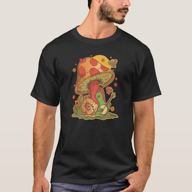 Snail And Mushroom With Butterflies  Groovy 70u201 T-Shirt (Front)