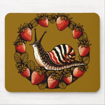 Snail And Strawberries Cottagecore Strawberry      Mouse Pad by Vintage_Bubb at Zazzle