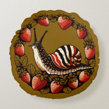 Snail And Strawberries Cottagecore Strawberry      Round Pillow by Vintage_Bubb at Zazzle