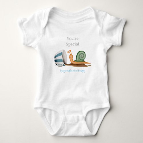 Snail and striped cup baby bodysuit