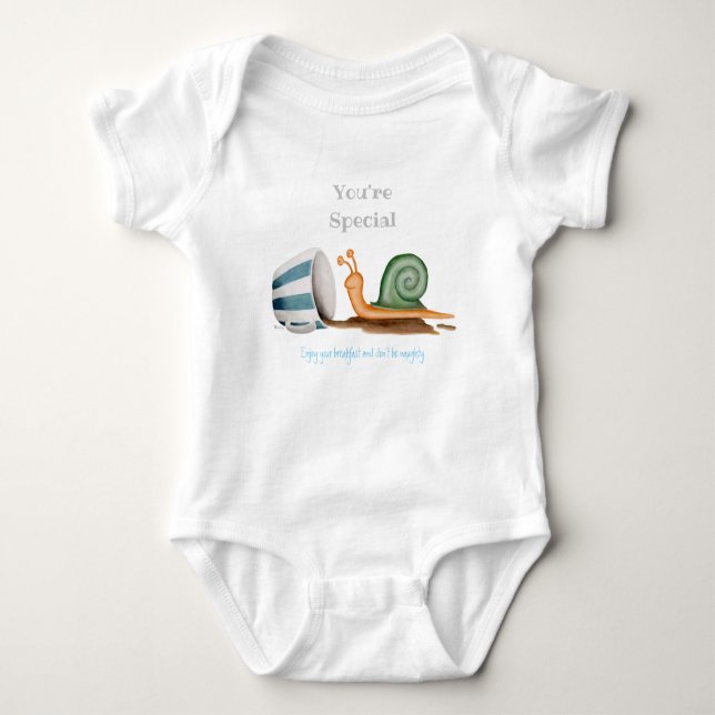 Snail and striped cup baby bodysuit (Front)