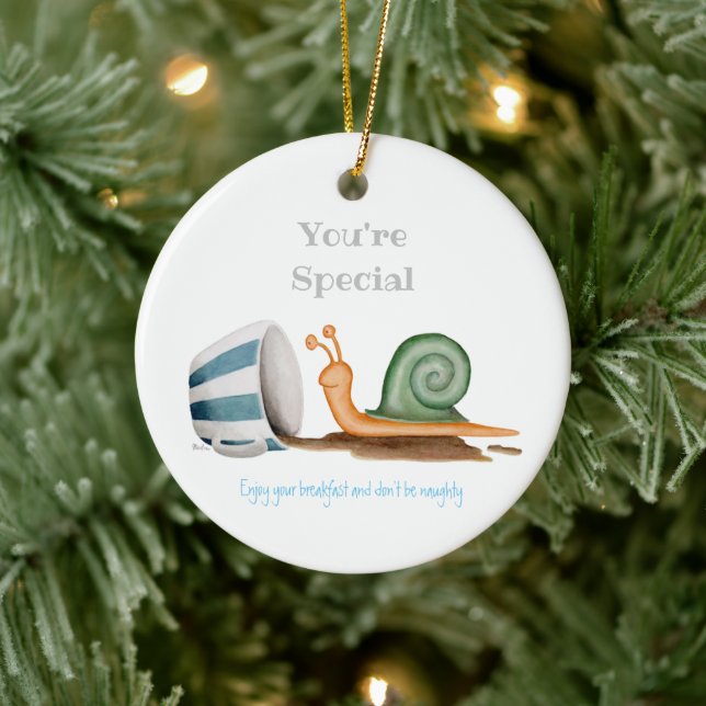 Snail and striped cup ceramic ornament (Tree)