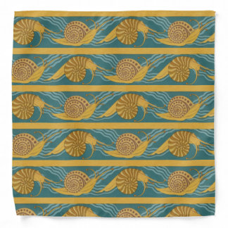 Snail Animal Shells Pattern Print Blue Yellow Gold Bandana