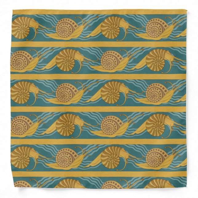 Snail Animal Shells Pattern Print Blue Yellow Gold Bandana (Front)