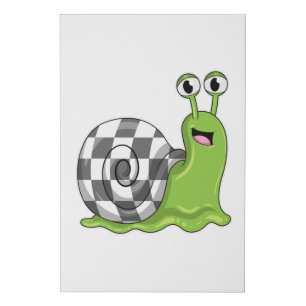 Snail at Chess with Chessboard Faux Canvas Print