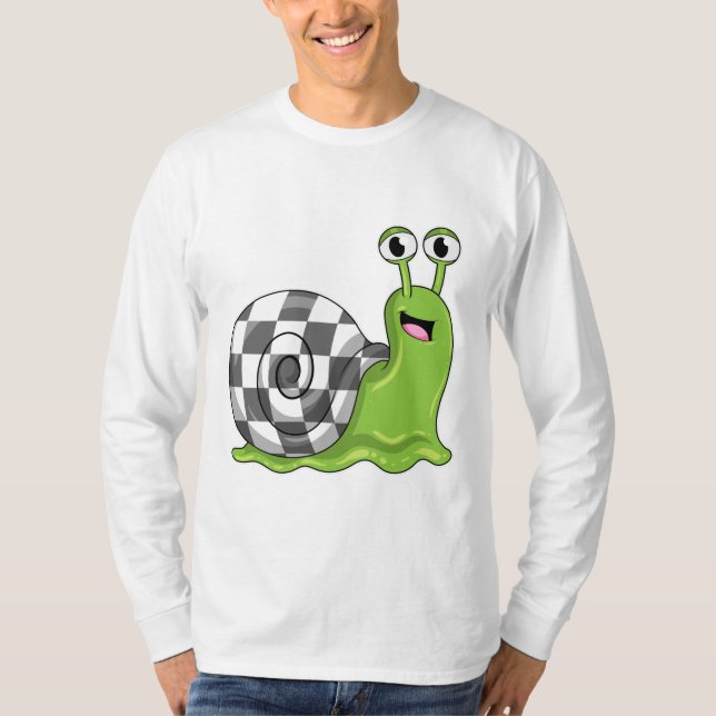 Snail at Chess with Chessboard T-Shirt (Front)
