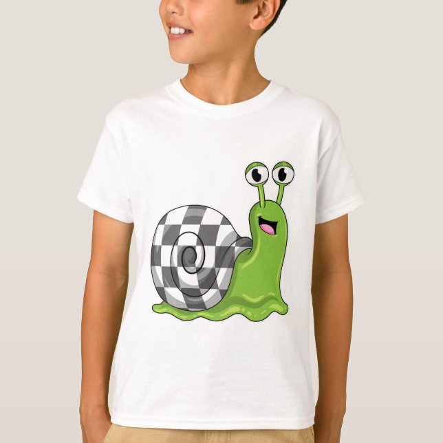 Snail at Chess with Chessboard T-Shirt (Front)
