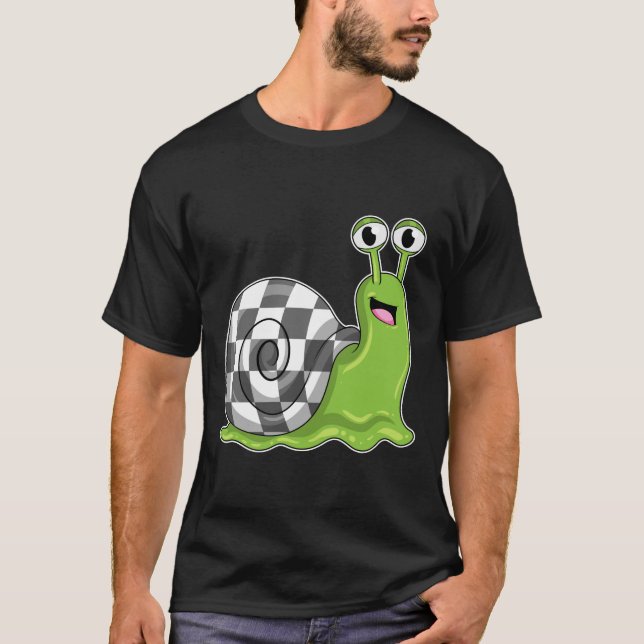 Snail at Chess with Chessboard T-Shirt (Front)
